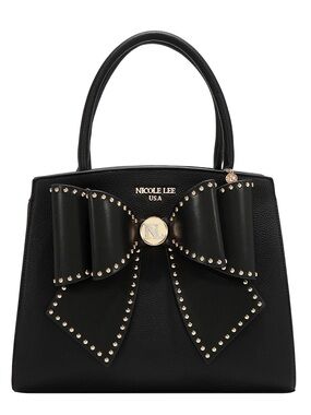 Nicole Lee Black Bow-Accent Top-Handle Satchel with Gold Studs